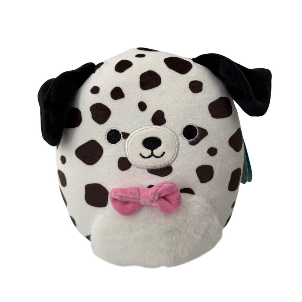 Squishmallows Dustin Dalmatian Dog 8 Inch Plush White Black Spot Pink Bow Tie